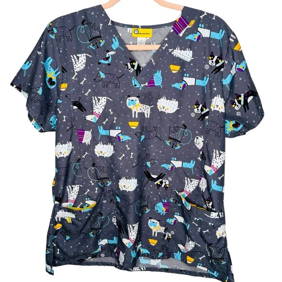 Wonder Wink Scrub Top Dogs Sheep Short Sleeve Veterinary Nurse Size L Large - Picture 1 of 10
